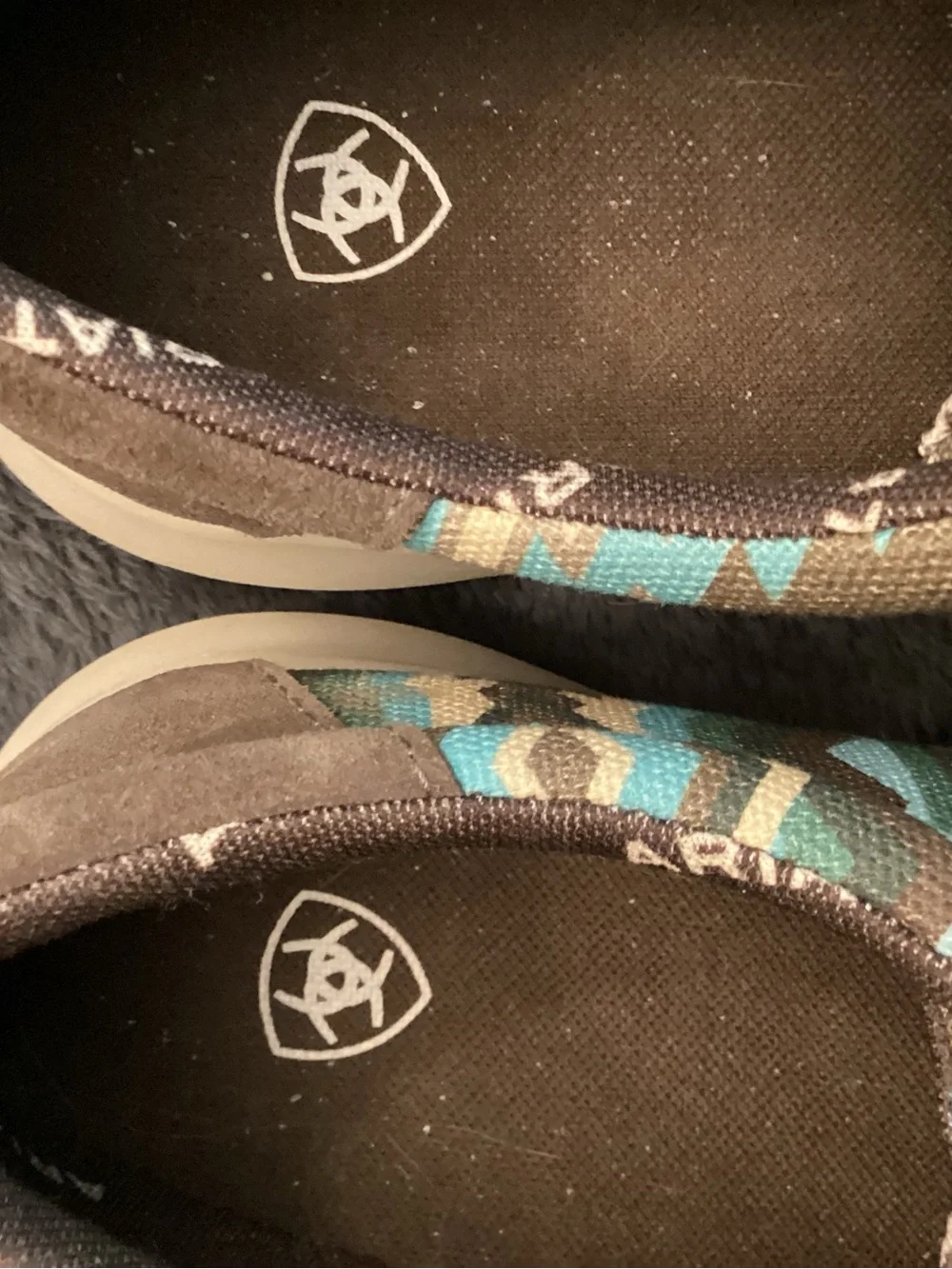 Ariat Men’s Aztec-Pattern Slip Ons/Lace up in Teal and Brown.  Size 8.5